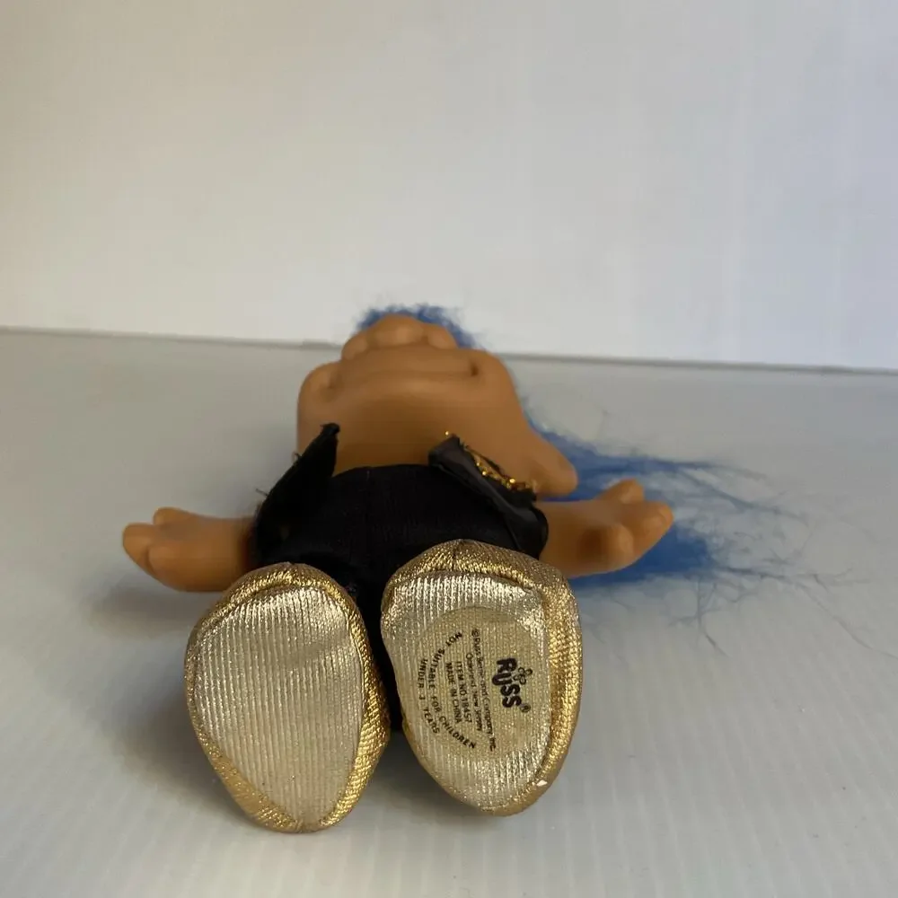 Vintage Russ Troll Doll Blue Hair Rainbow Sides Gold Shoes 1990s Collectible - Picture 6 of 9